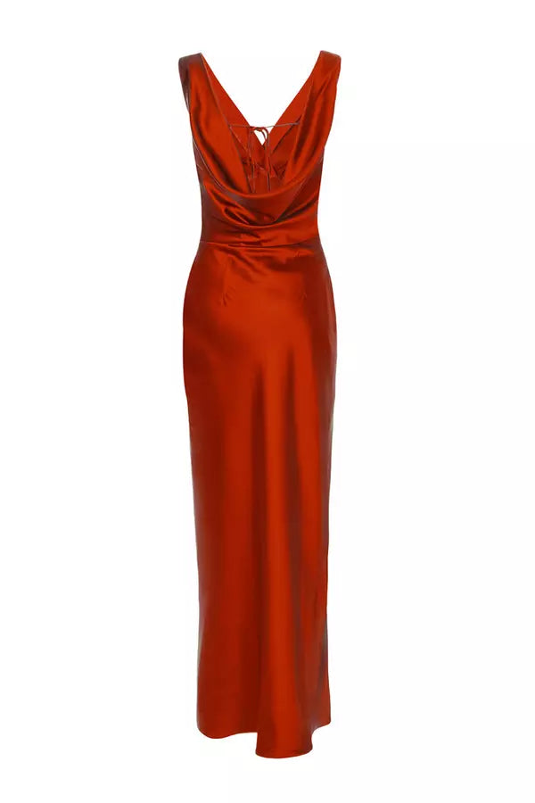 Rust Satin Cowl Back Maxi Dress