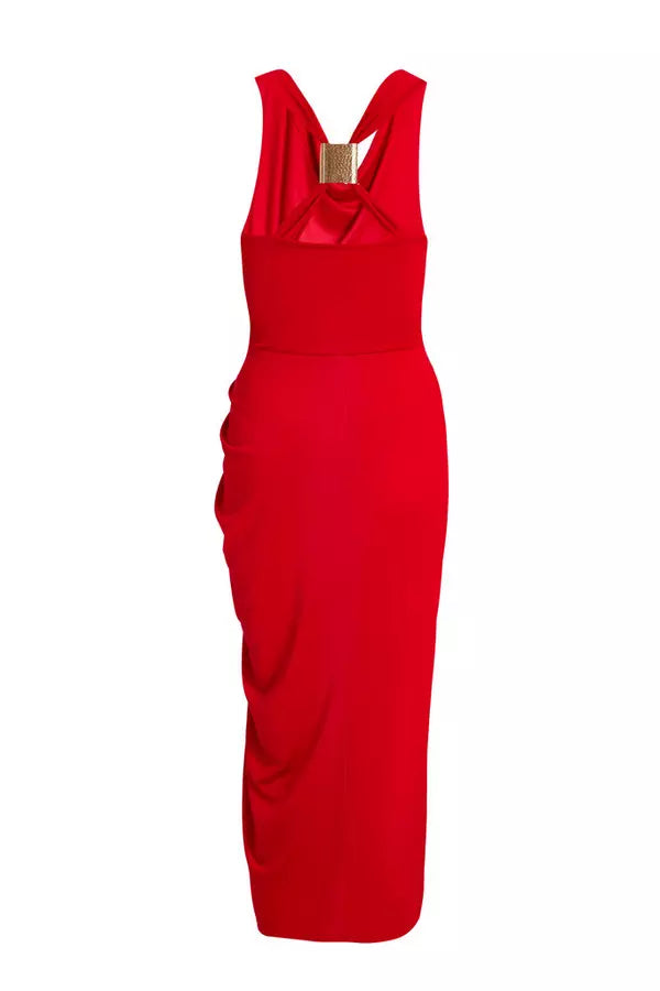 Red Cowl Neck Midi Dress