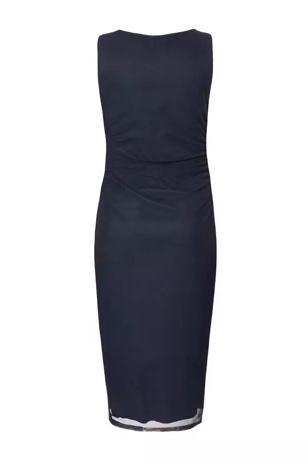 Navy Mesh Buckle Detail Midi Dress