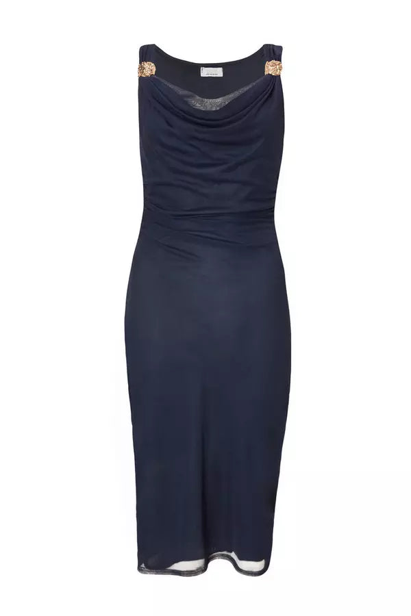 Navy Mesh Buckle Detail Midi Dress