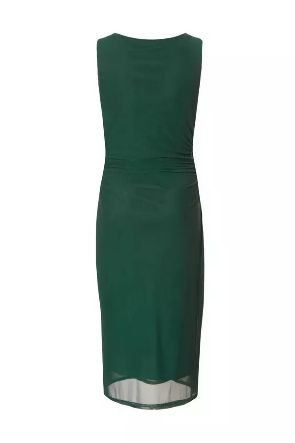 Bottle Green Mesh Buckle Detail Midi Dress