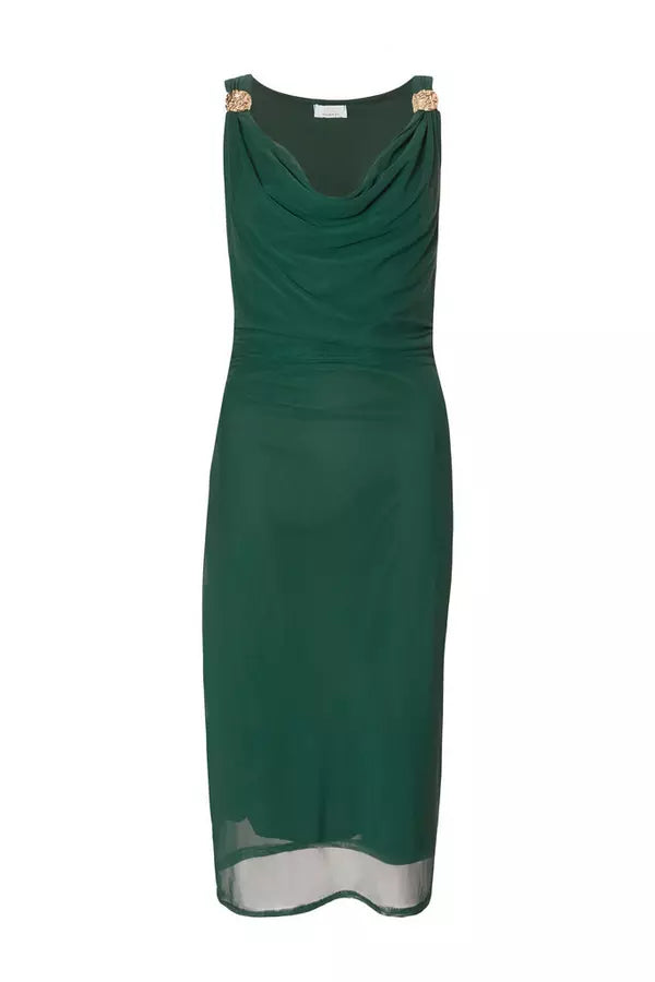 Bottle Green Mesh Buckle Detail Midi Dress