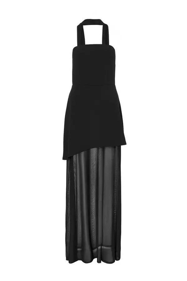 Black Strapless Mesh Hem Maxi Dress