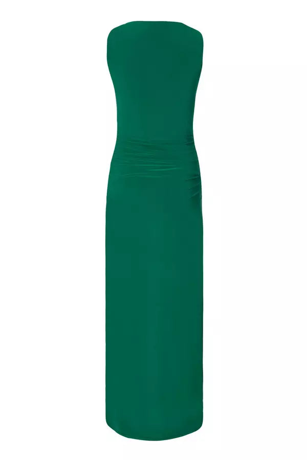 Bottle Green Gold Buckle Midaxi Dress
