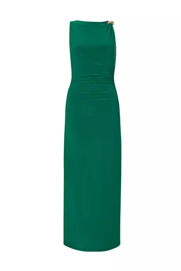 Bottle Green Gold Buckle Midaxi Dress