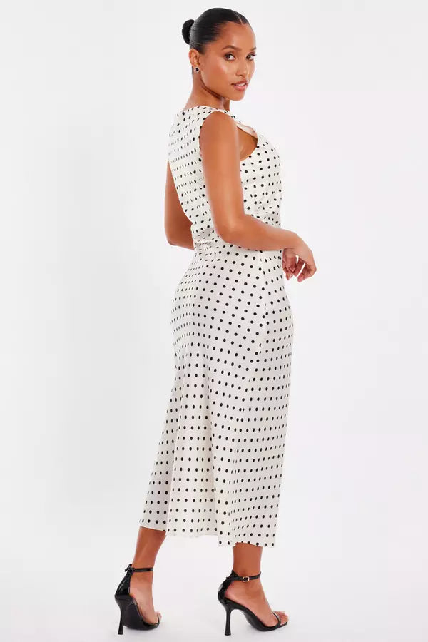 Petite Cream Satin Polka Dot Midaxi Dress