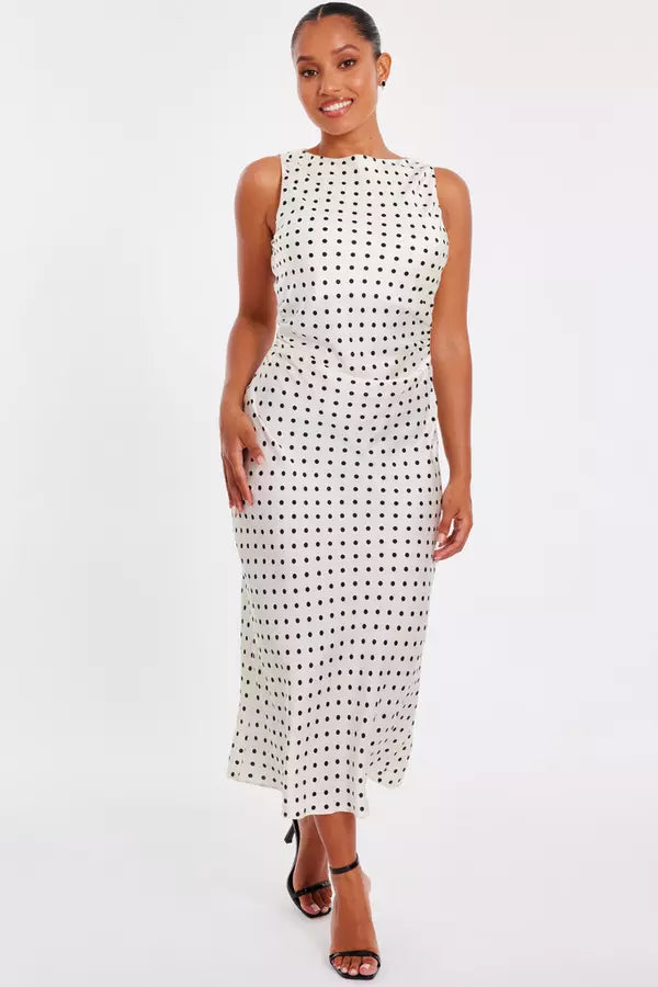 Petite Cream Satin Polka Dot Midaxi Dress
