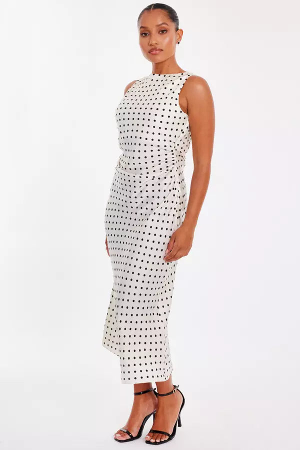 Petite Cream Satin Polka Dot Midaxi Dress