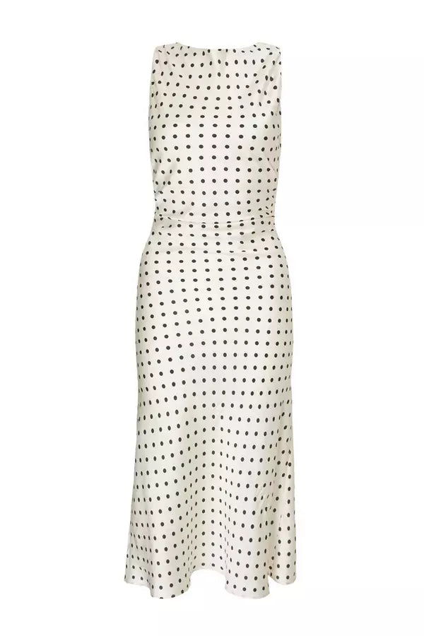 Petite Cream Satin Polka Dot Midaxi Dress