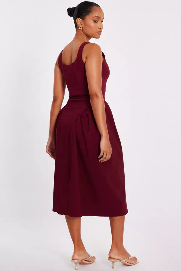 Petite Dark Red Ruched Side Midaxi Dress