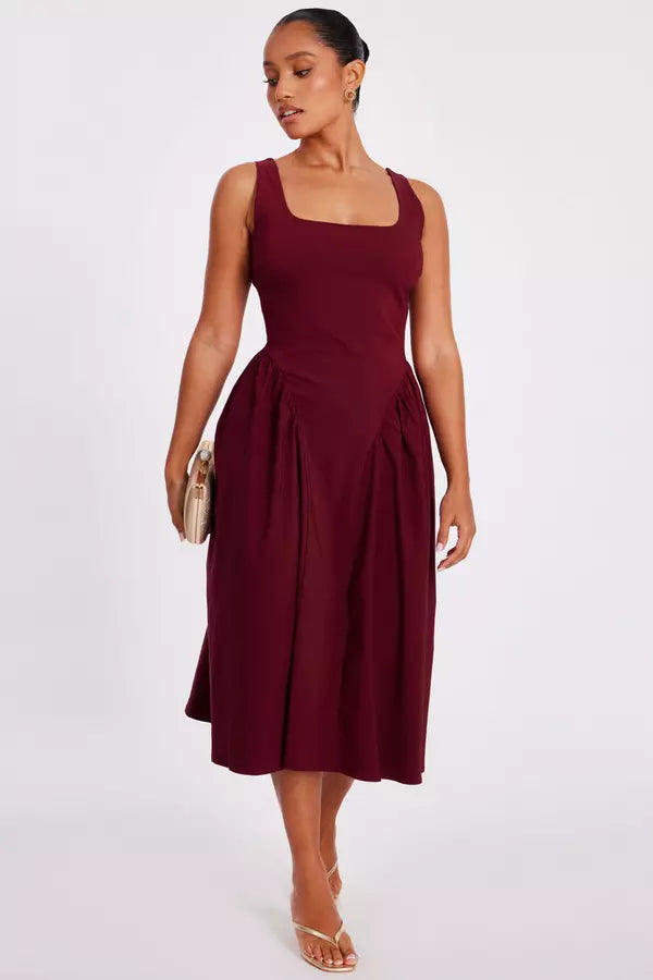 Petite Dark Red Ruched Side Midaxi Dress
