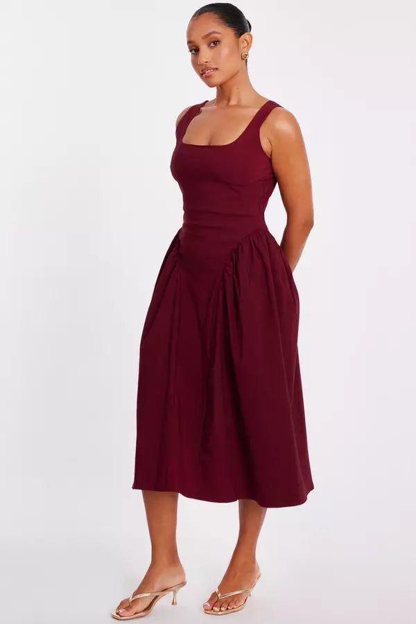 Petite Dark Red Ruched Side Midaxi Dress