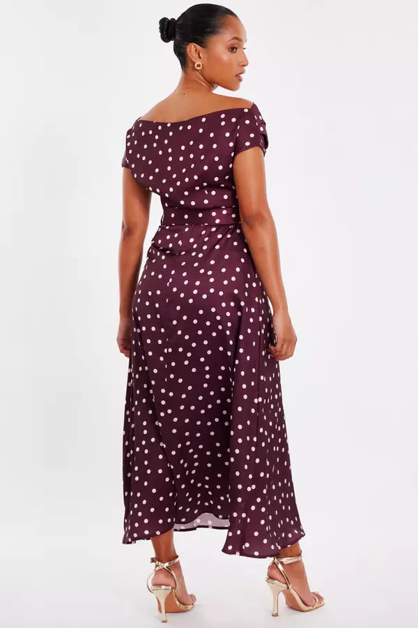 Petite Dark Red Polka Dot Midaxi Dress