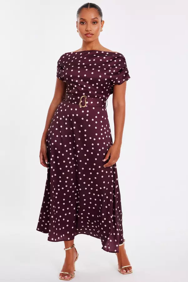 Petite Dark Red Polka Dot Midaxi Dress