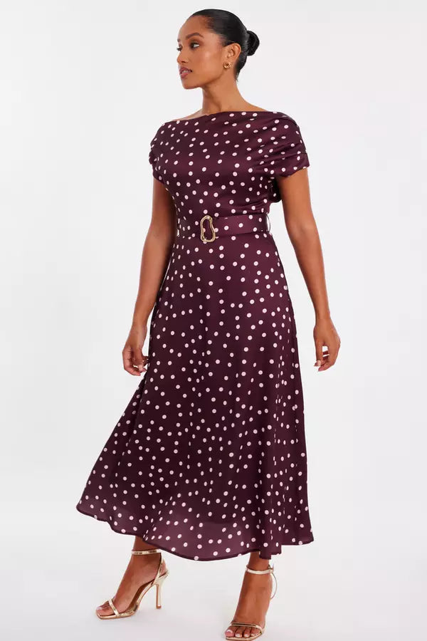 Petite Dark Red Polka Dot Midaxi Dress