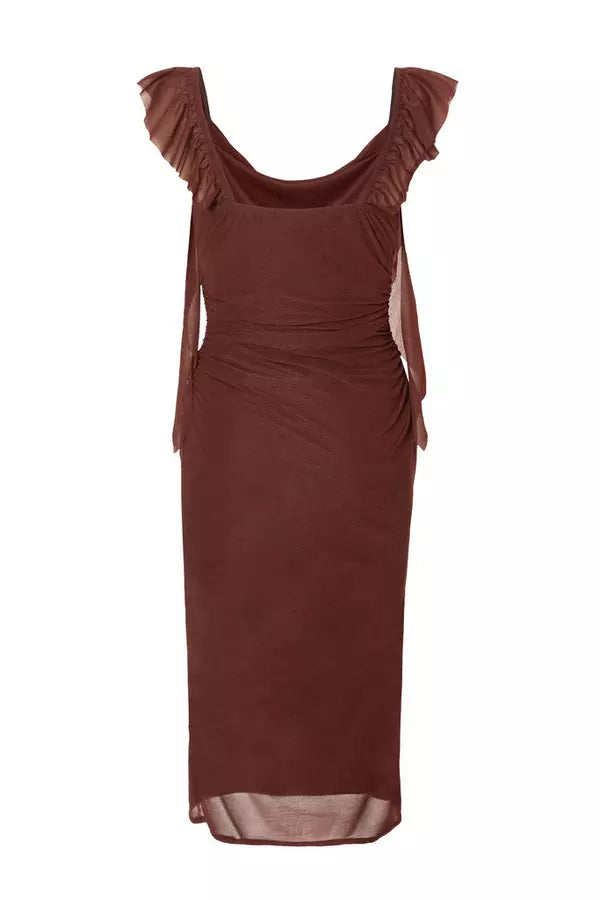 Petite Brown Frill Midi Dress