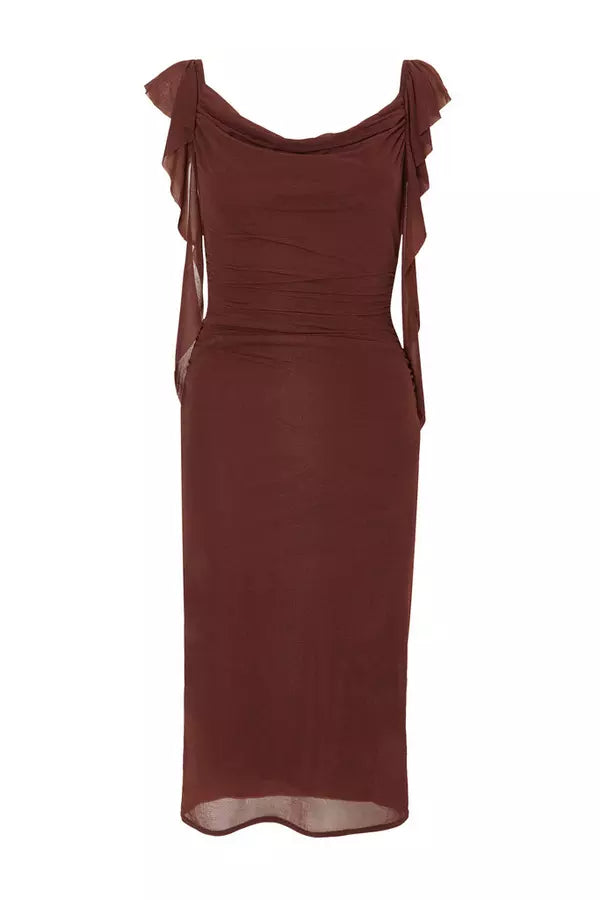 Petite Brown Frill Midi Dress