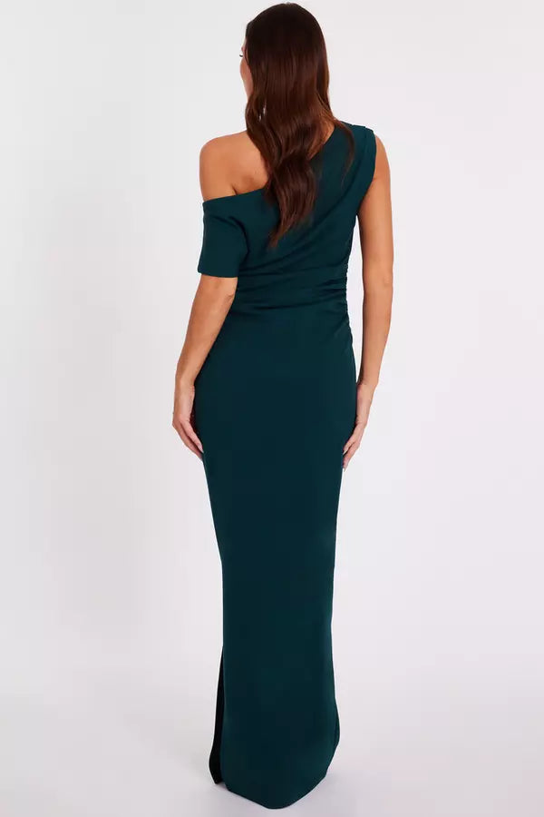 Bottle Green Asymmetric Maxi Dress