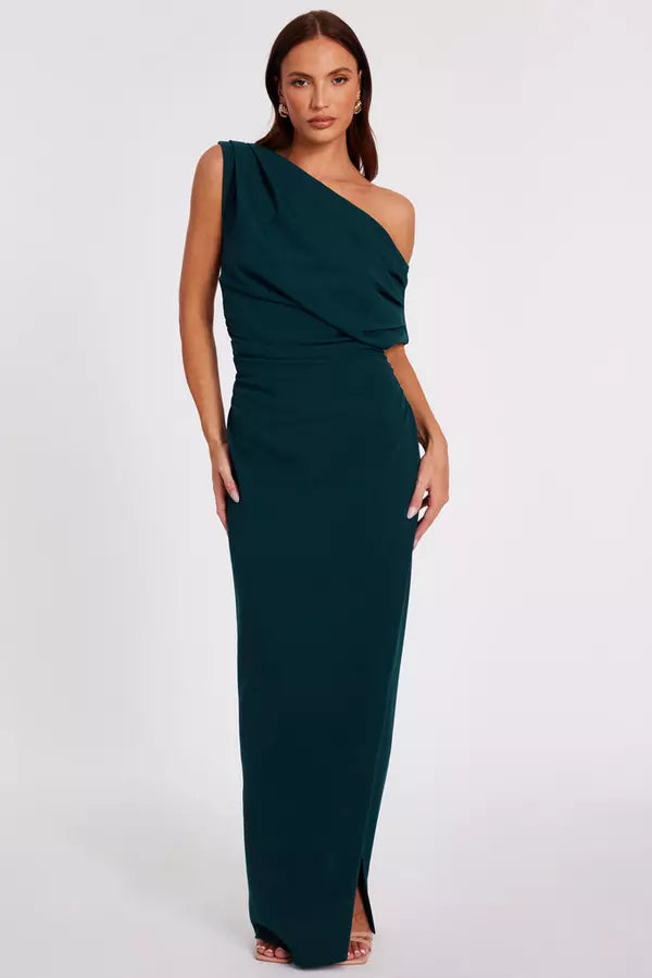 Bottle Green Asymmetric Maxi Dress