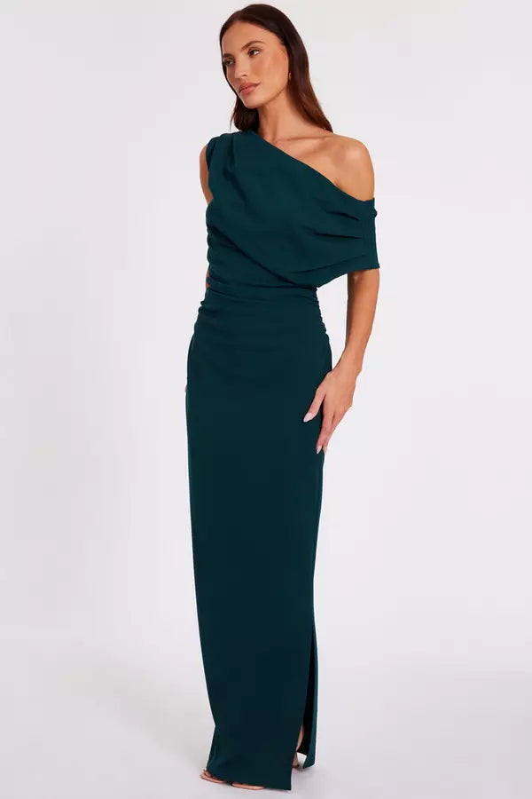 Bottle Green Asymmetric Maxi Dress