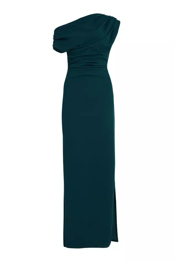 Bottle Green Asymmetric Maxi Dress