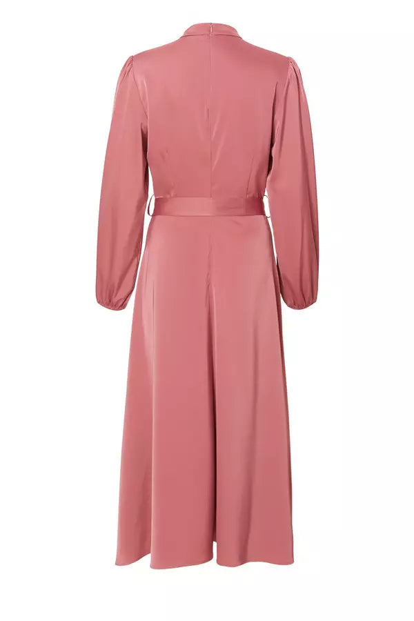 Mauve Satin Button Front Midaxi Dress