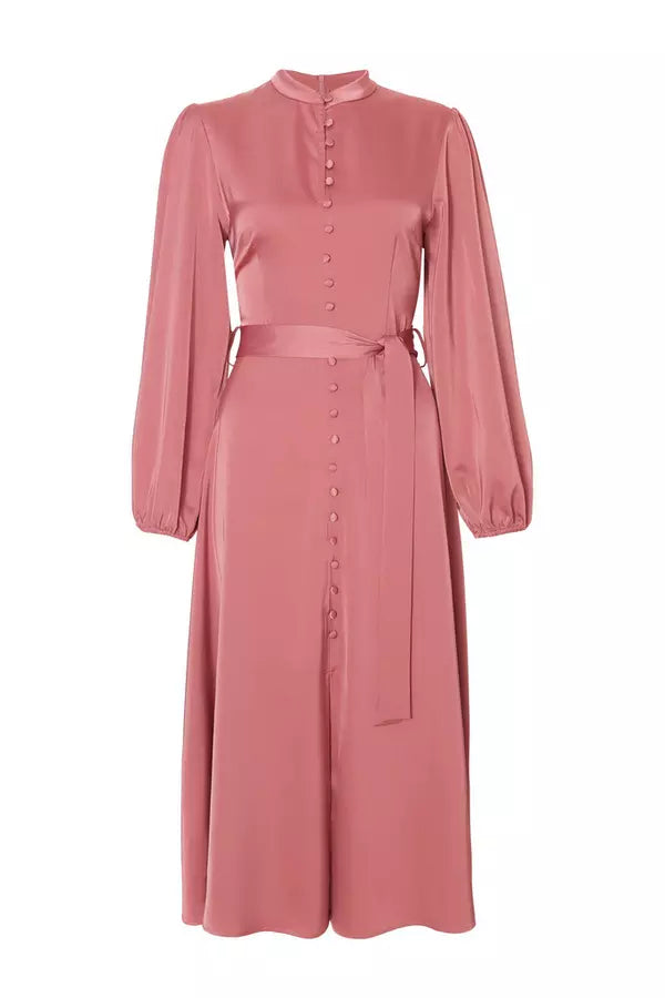 Mauve Satin Button Front Midaxi Dress