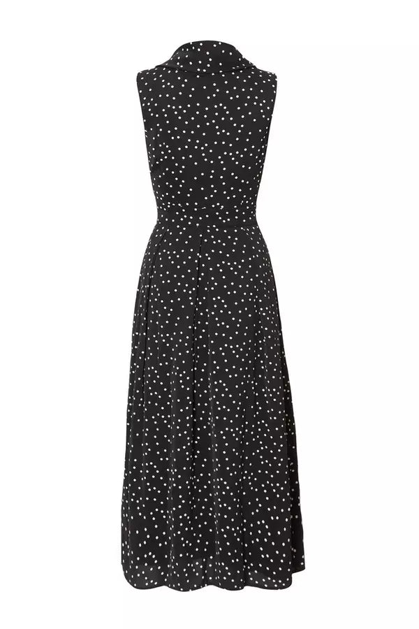 Black Tie Neck Polka Dot Midaxi Dress