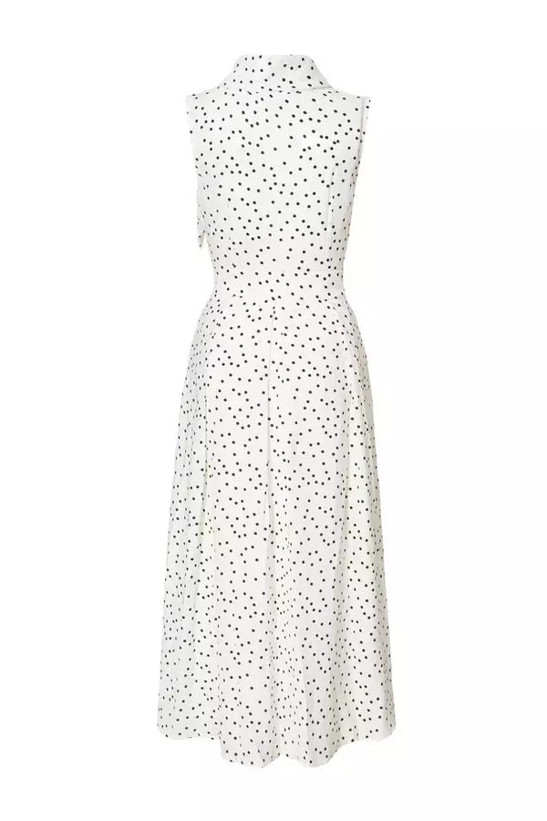 White Tie Neck Polka Dot Midaxi Dress