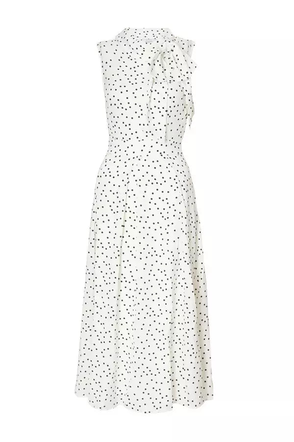 White Tie Neck Polka Dot Midaxi Dress