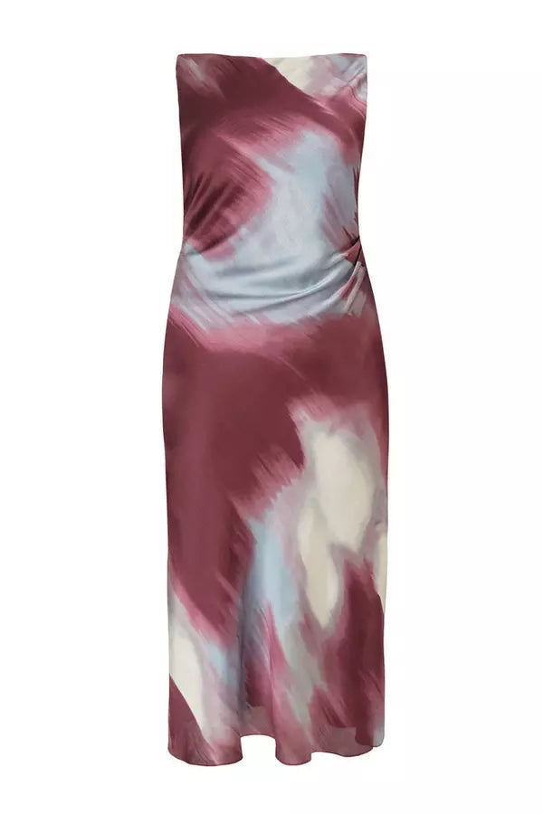 Curve Dark Red Printed Satin Midaxi Dress