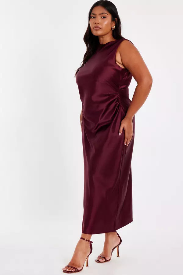Curve Dark Red Satin Midaxi Dress
