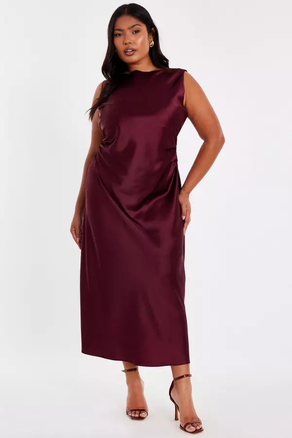 Curve Dark Red Satin Midaxi Dress