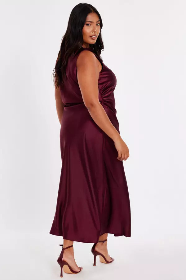 Curve Dark Red Satin Midaxi Dress