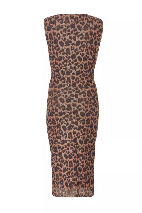 Petite Brown Mesh Leopard Print Midi Dress