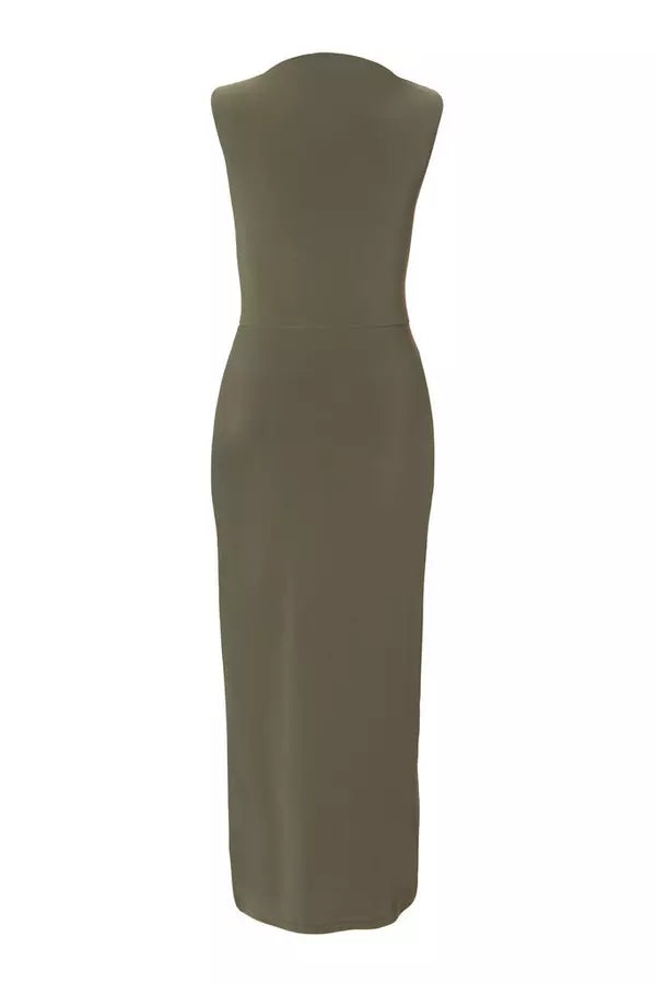 Petite Khaki Ruched Bodycon Midaxi Dress