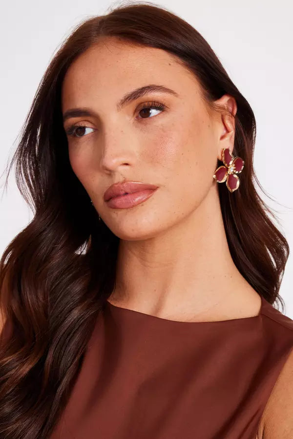 Dark Red Oversized Flower Earrings