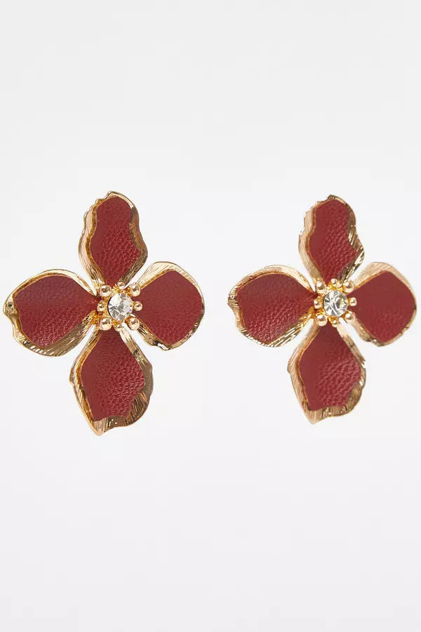 Dark Red Oversized Flower Earrings