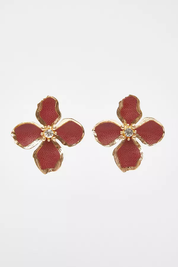 Dark Red Oversized Flower Earrings