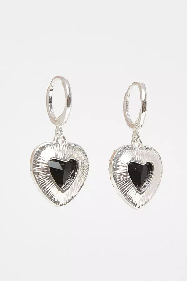Black Diamante Heart Hoop Earrings
