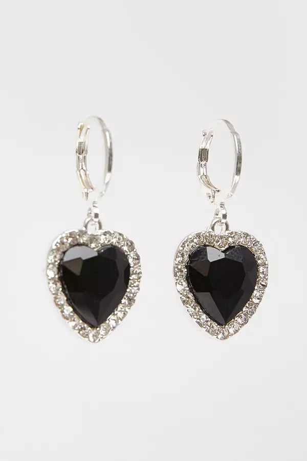 Black Diamante Heart Hoop Earrings