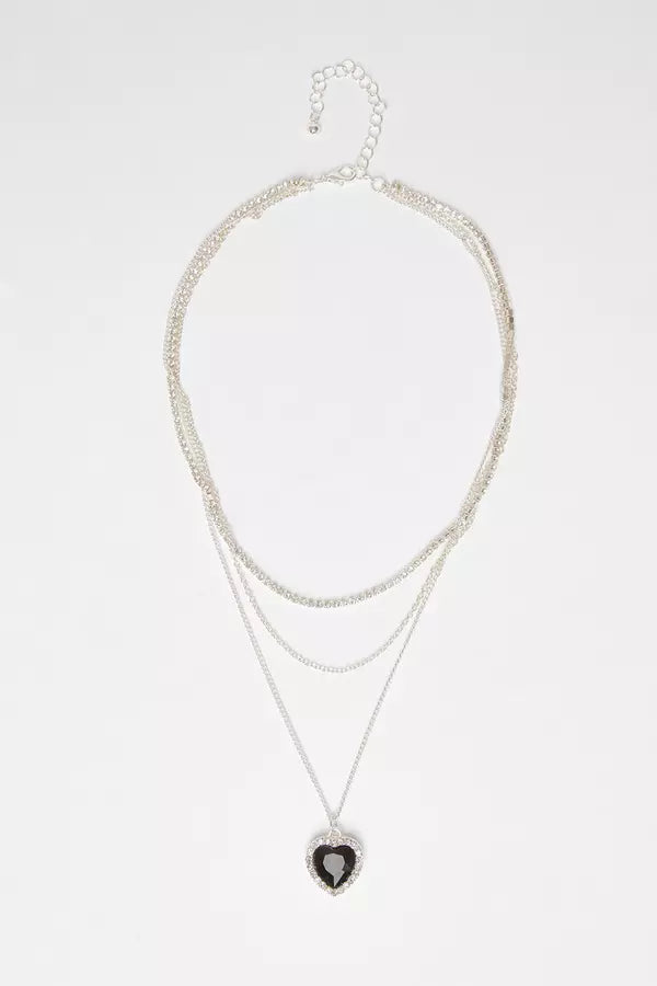 Black Diamante Heart Layered Necklace