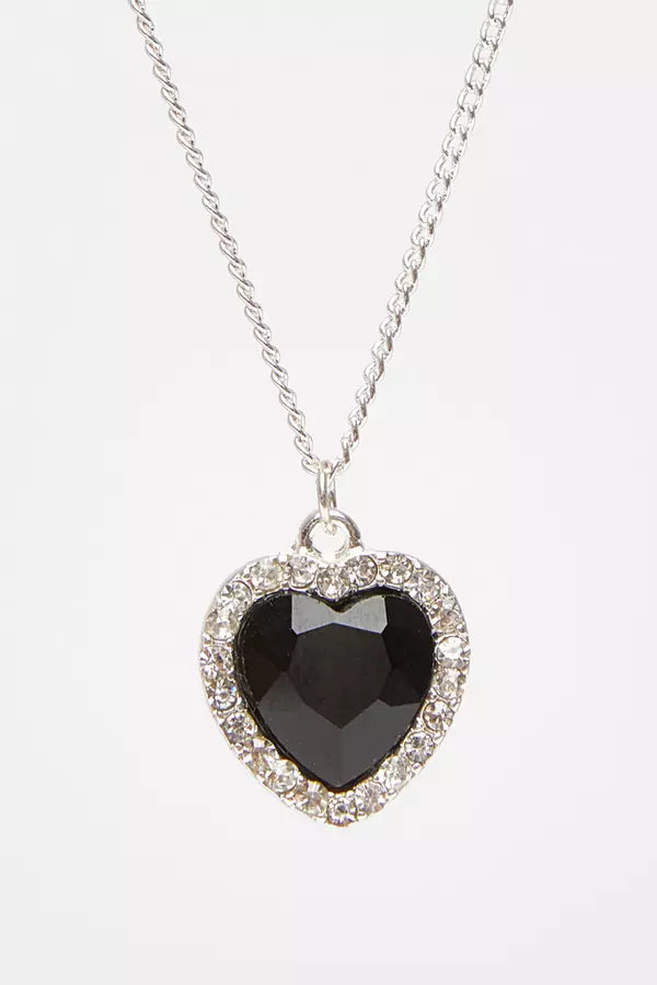 Black Diamante Heart Layered Necklace