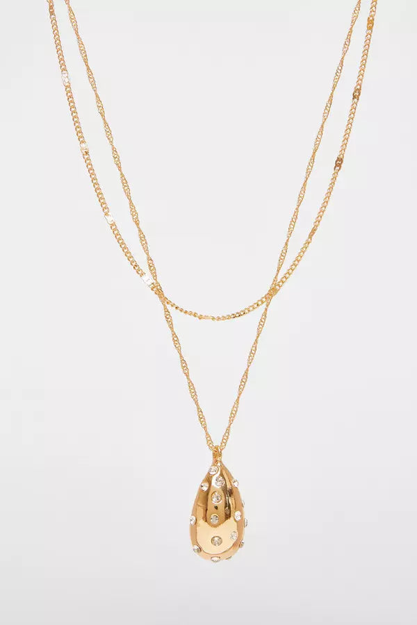 Gold Diamante Tear Drop Necklace