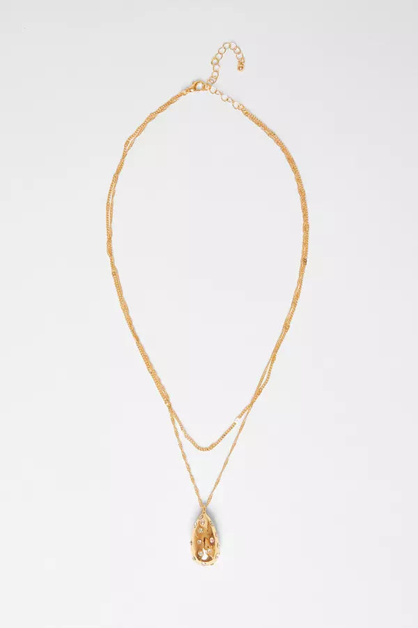 Gold Diamante Tear Drop Necklace