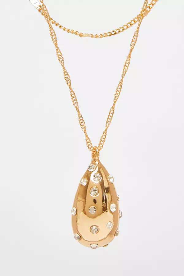 Gold Diamante Tear Drop Necklace
