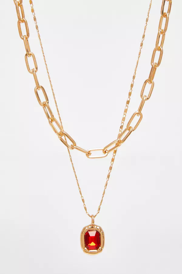 Red Jewel Layered Necklace