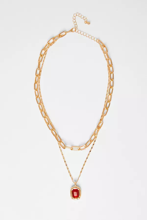 Red Jewel Layered Necklace
