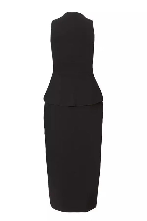 Black Button Front Midi Dress