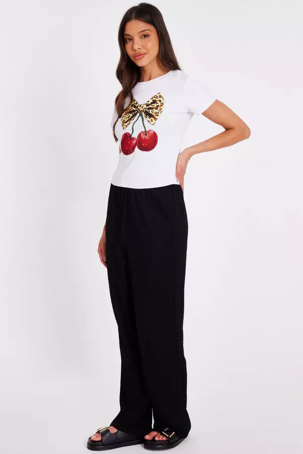 White Cherry Print Crop Top